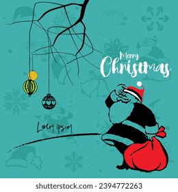 Christmas Santa with Gift Bag Icon, Merry Christmas. Christmas calligraphy. Handwritten modern brush lettering. Hand drawn design elements. for prints on t-shirts, bags, posters, cards.eps