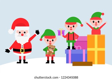 Christmas Santa gifts celebration editable outline doodle illustration in flat design.