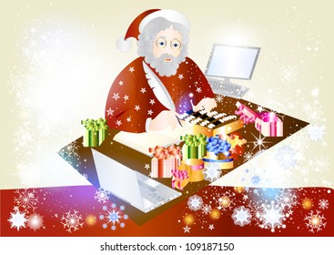 Christmas Santa with gifts Christmas greeting card