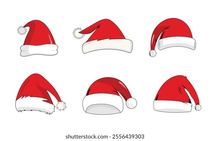 Christmas Santa Hat Clipart Collection – Perfect for Holiday Designs and Decorations, Santa Red Hat Vector Illustration Set