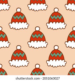 Christmas Santa Hat Pattern Background. Social Media Post. Christmas Vector Illustration.