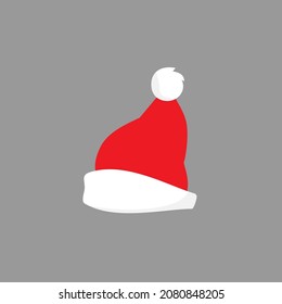 Christmas santa hat. red hat flat icon. Holiday collection button. New year winter symbol isolated on blue background. Vector illustration. 