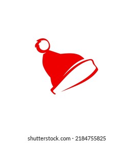 Christmas santa hat. red hat flat icon. Holiday collection button. New year winter symbol isolated on white background. Vector illustration. 
