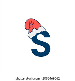 Christmas Santa hat wearing letter S logo design