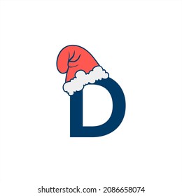 Christmas Santa hat wearing letter D logo design