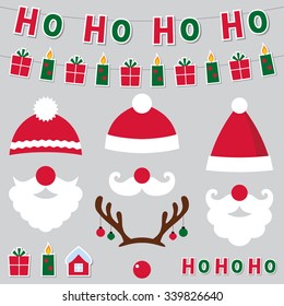 Christmas Santa hats and decoration vector set