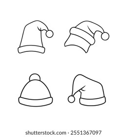 Christmas Santa hats set  outline silhouette white background