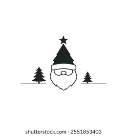 Christmas Santa hats set  outline silhouette white background