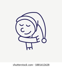 Christmas Santa Helper Elf Head Character Outline Vector icon