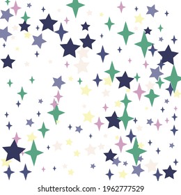 Christmas Santa Holiday Pastel Winter Ornament. Four-pointed Mystery Sky Yellow Girl Print Wallpaper. Stars Kids Purple Pink Color Background. New Year Night Magic White Children Background.