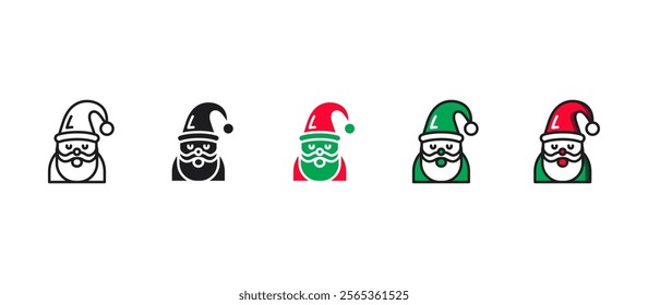 Christmas Santa icon in a flat style featuring a cheerful Santa Claus with a red hat and beard. Perfect for holiday themes, festive designs, greeting cards, and seasonal illustrations.