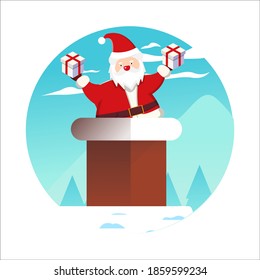 Christmas Santa Icon with Mountain Flat Background