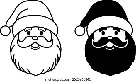 Christmas Santa Icons. Black and White Vector Icons. Magic Character Giving Gifts to Children. Happy Grandfather. Holiday and Christmas Concept