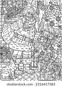 Christmas Santa Leaving Present Adults Coloring 