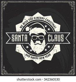 christmas santa logo cool merry man vector beard vintage abstract vector logo of hipster santa claus fashion label silhouette with wishes of merry christmas happy new year and cool beard and glasses o