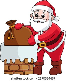 Christmas Santa On Chimney Cartoon Colored Clipart