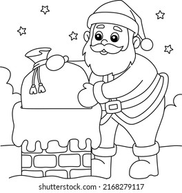 Christmas Santa On Chimney Coloring Page for Kids
