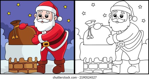 Christmas Santa On Chimney Coloring Page 