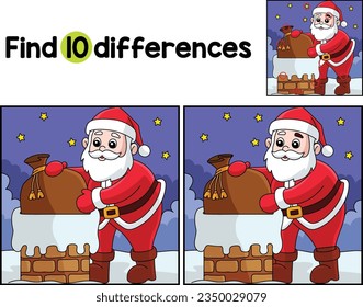 Christmas Santa On a Chimney Find The Differences