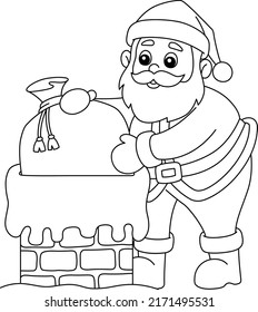 Christmas Santa On Chimney Isolated Coloring Page