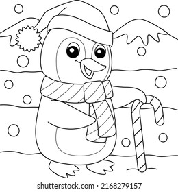 Christmas Santa Penguin Coloring Page for Kids