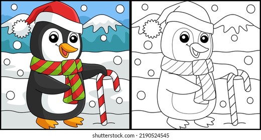 Christmas Santa Penguin Coloring Page Illustration