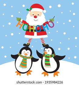 Christmas santa and penguin for christmas greeting card