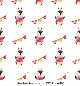 Christmas Santa penguin Seamless Pattern Background