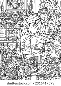 Christmas Santa Reading Wishlist Adults Coloring 
