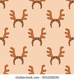 Christmas Santa Reindeer Headband Pattern Background. Social Media Post. Christmas Decoration Vector Illustration.