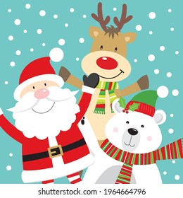 Christmas santa, reindeer and polar bear for christmas card