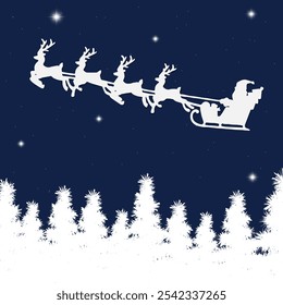 Christmas Santa Reindeer Sleigh Silhouette in The Night Sky