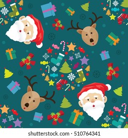 Christmas santa and reindeer snow pattern background