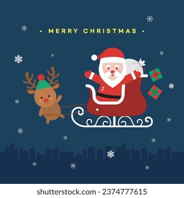 Christmas Santa and Rudolph Flat Illustration