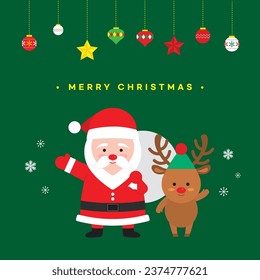 Christmas Santa and Rudolph Flat Illustration