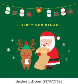 Christmas Santa and Rudolph Flat Illustration