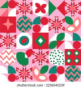 Christmas Santa seamless pattern with flowers stars