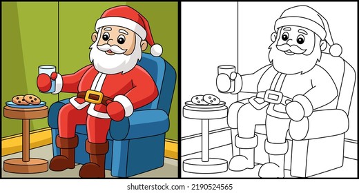 Christmas Santa Sitting On A Chair Coloring Page