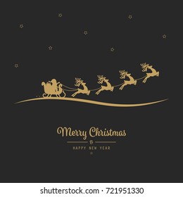 christmas santa sleigh flying golden black background