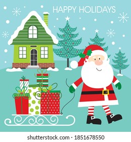 Christmas santa and sleigh for greeting card or christmas gift bag and box