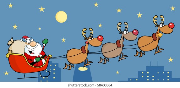 Christmas Santa Sleigh And Reindeer