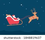 Christmas Santa Sleigh Reindeer Rudolf Vector Illustration