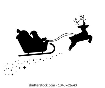 Christmas Santa Sleigh Reindeer Rudolf Vector Silhouette