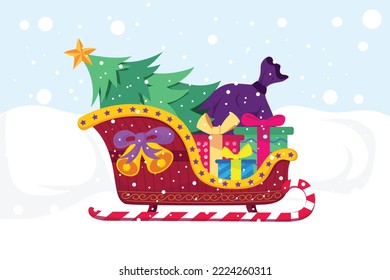 Christmas Santa Sleigh - Vector Illustration