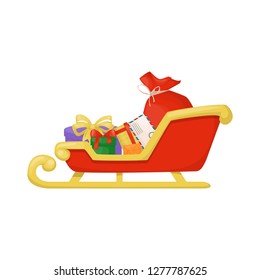 Christmas santa sleight with presents winter gift holiday present traditional sledge vector illustration.