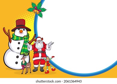 christmas Santa and snowman with elf and deer template pop art comics pop art comics style