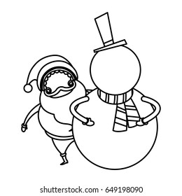 christmas santa and snowman funny celebration, outline style