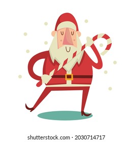 Santa y el caramelo de palos.  Estilo de icono plano, totalmente editable en formato vectorial, adecuado para EPS 10.
