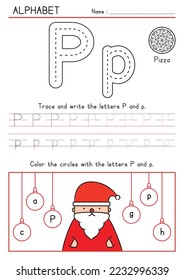 Christmas Santa - Tracing, Writing, and Coloring Alphabet P