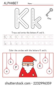 Christmas Santa - Tracing, Writing, and Coloring Alphabet K